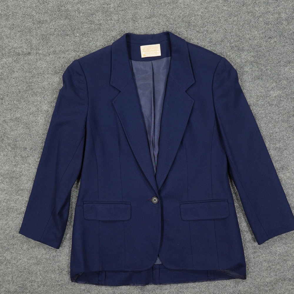 Vintage Pendleton Blazer Womens Medium Blue Wool Single Button Lined‎ USA 80s